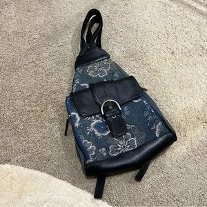 denim embroidered backpack